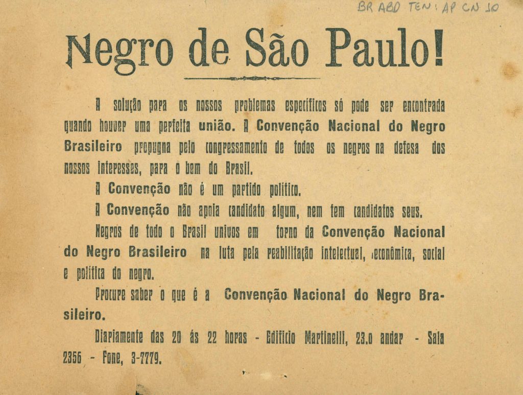 Folheto sobre a Convenção Nacional do Negro Brasileiro