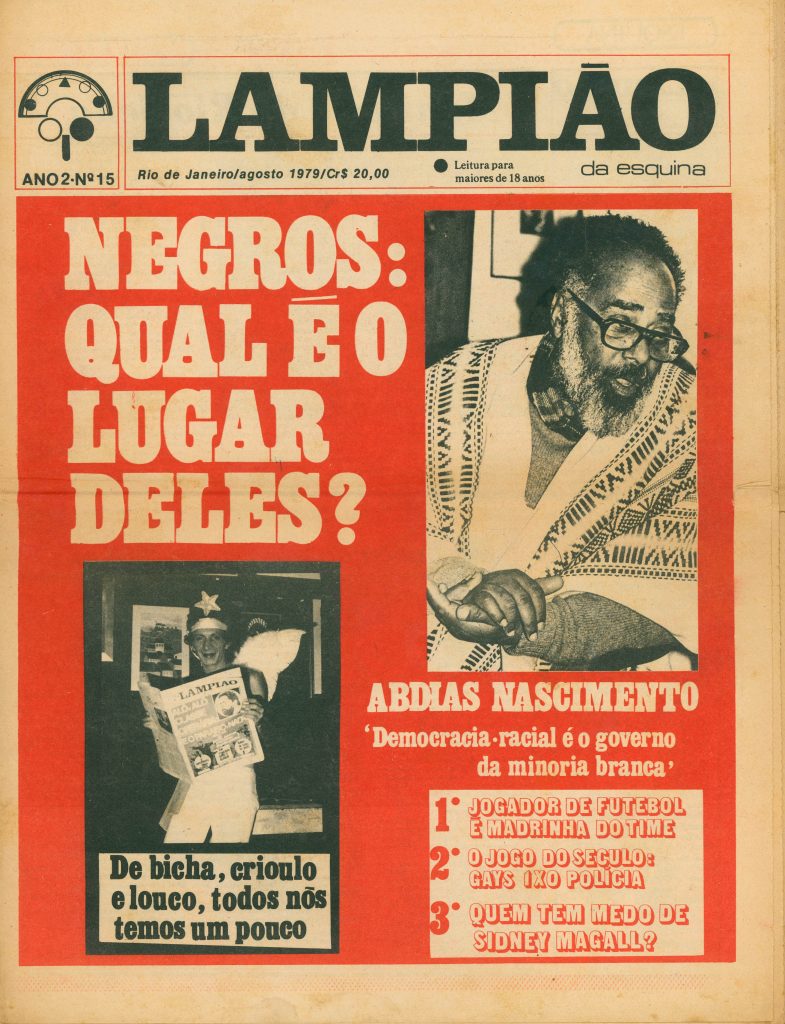 Tabloide Lampião da Esquina, Ano 2, nº 15, de agosto de 1979. Em entrevista, Abdias Nascimento critica a Lei Afonso Arinos